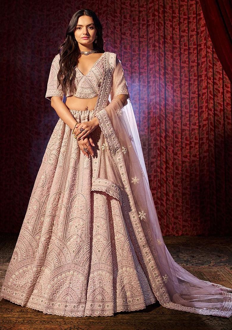 Lavender Embroidered Poly Blend Lehenga Set