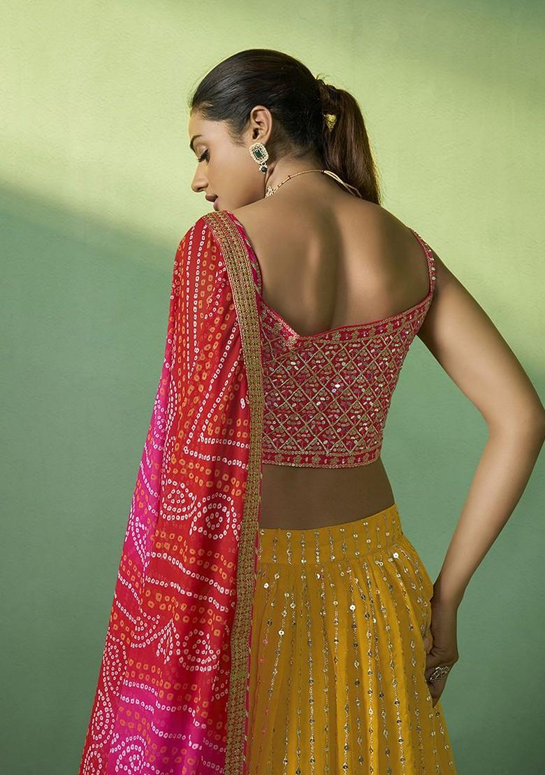 Mustard Yellow Embroidered Poly Blend Lehenga Set