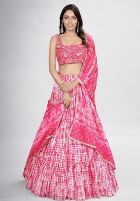 Pink Embroidered Poly Blend Lehenga Set
