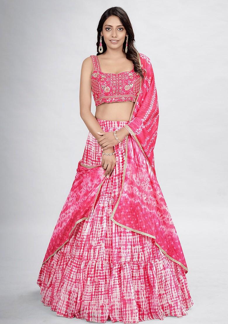 Pink Embroidered Poly Blend Lehenga Set