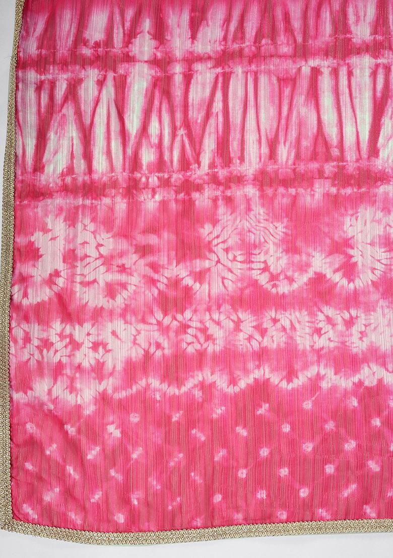 Pink Embroidered Poly Blend Lehenga Set