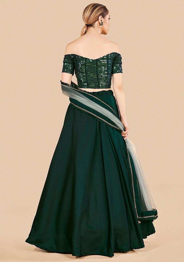 Green Embroidered Poly Blend Lehenga Set