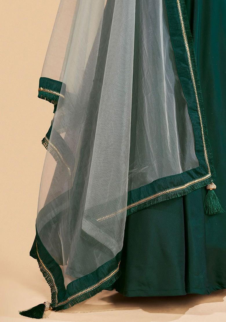 Green Embroidered Poly Blend Lehenga Set
