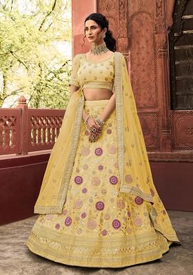 Yellow Embroidered Poly Blend Lehenga Set