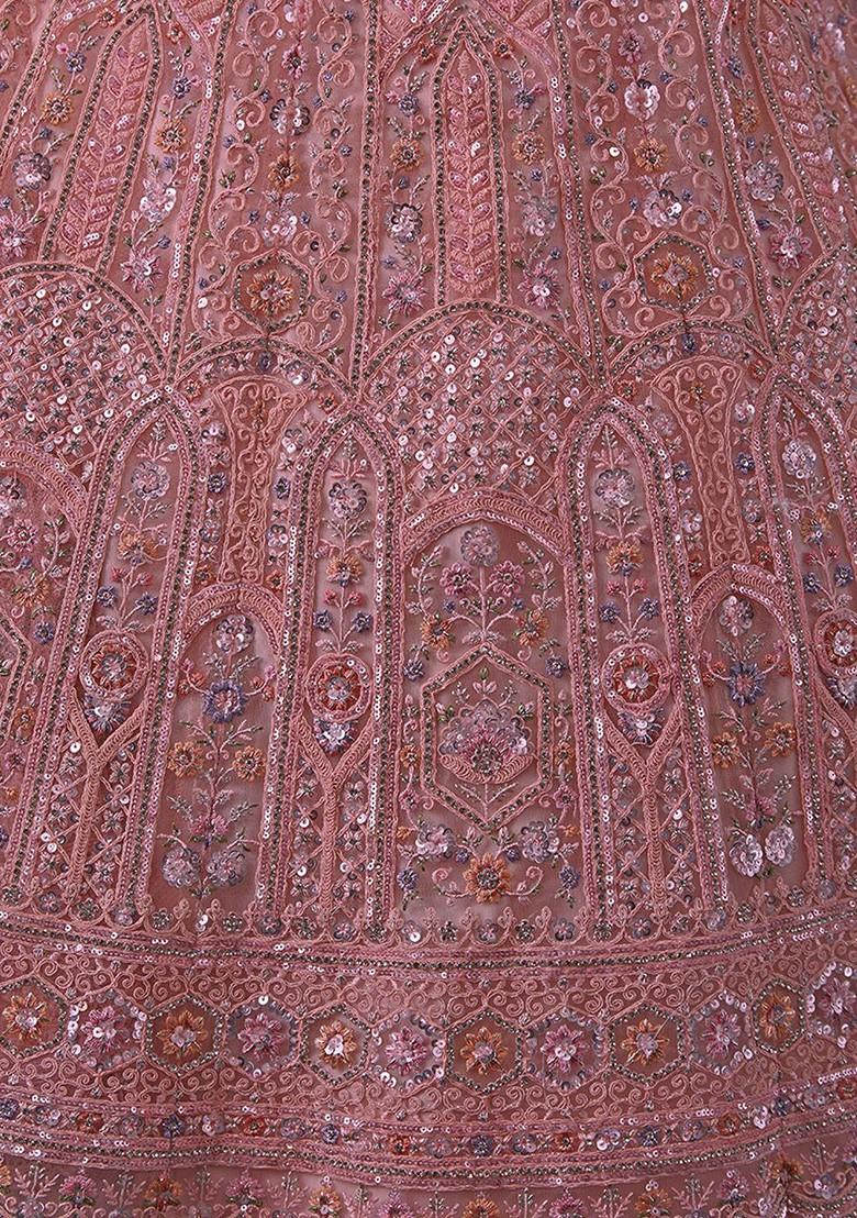 Pink Embroidered Poly Blend Lehenga Set