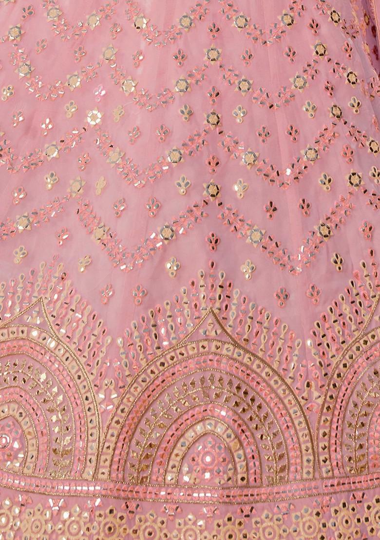 Pink Embroidered Poly Blend Lehenga Set