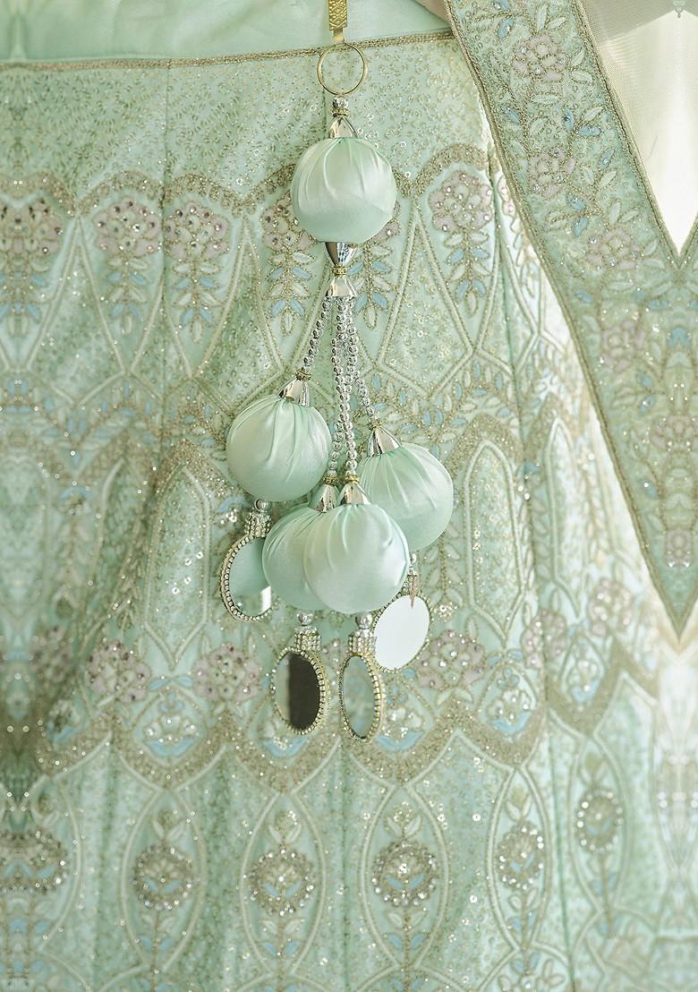 Green Embroidered Poly Blend Lehenga Set