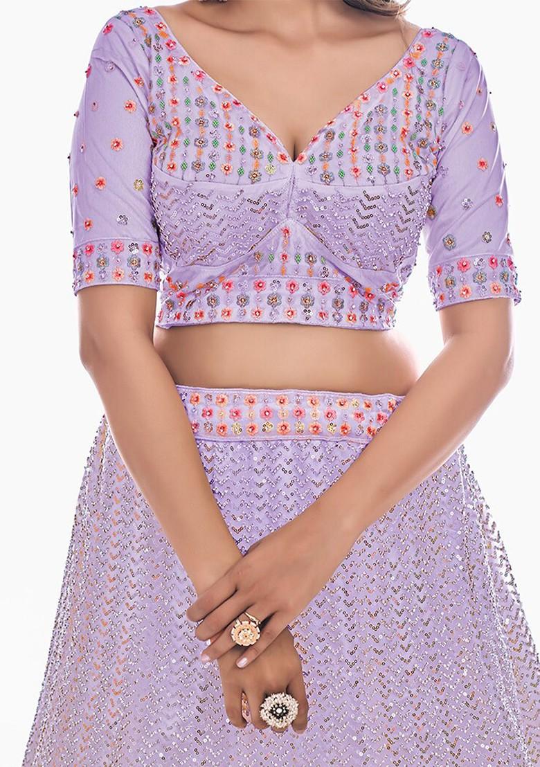 Lavender Embroidered Poly Blend Lehenga Set