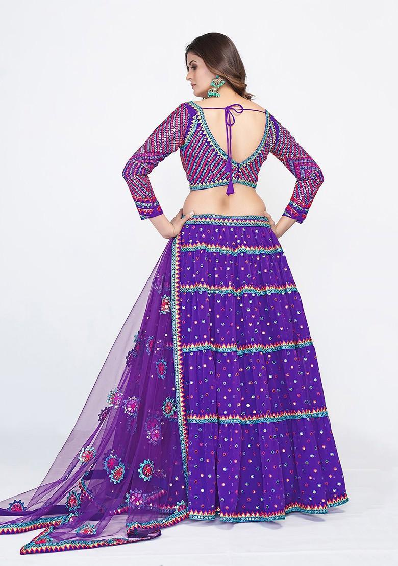 Purple Embellished Poly Blend Lehenga Set