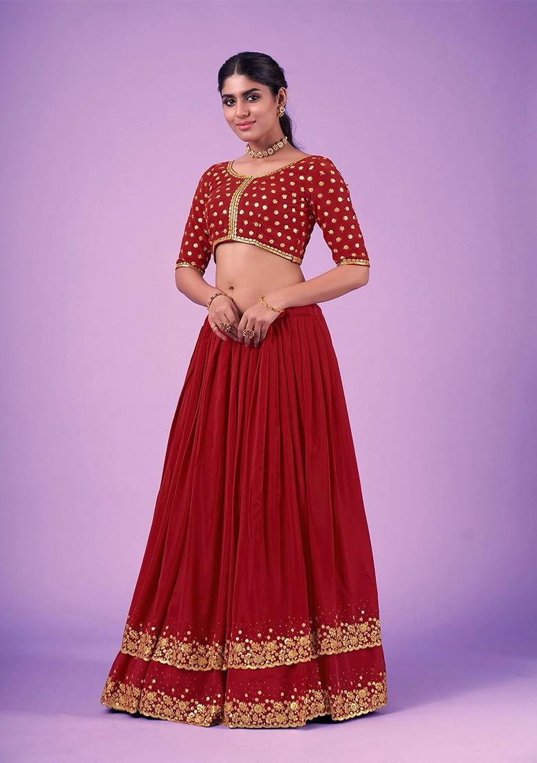Red Embroidered Poly Blend Lehenga Set