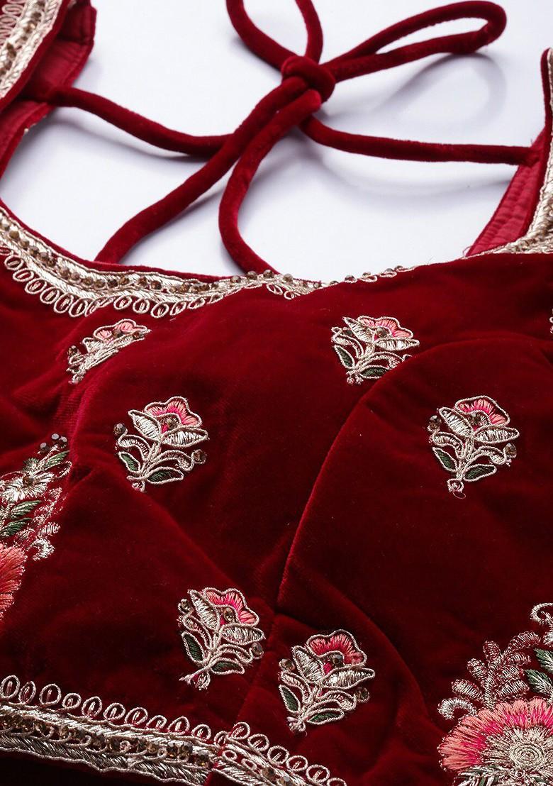 Maroon Embroidered Poly Blend Lehenga Set