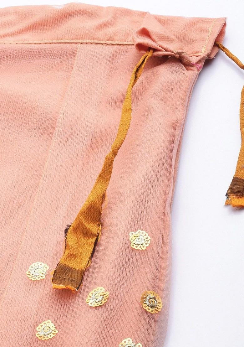 Brown Embroidered Poly Blend Lehenga Set