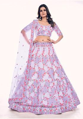 Lavender Embroidered Poly Blend Lehenga Set