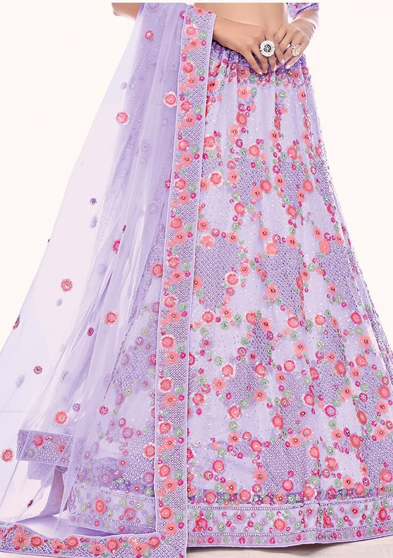 Lavender Embroidered Poly Blend Lehenga Set