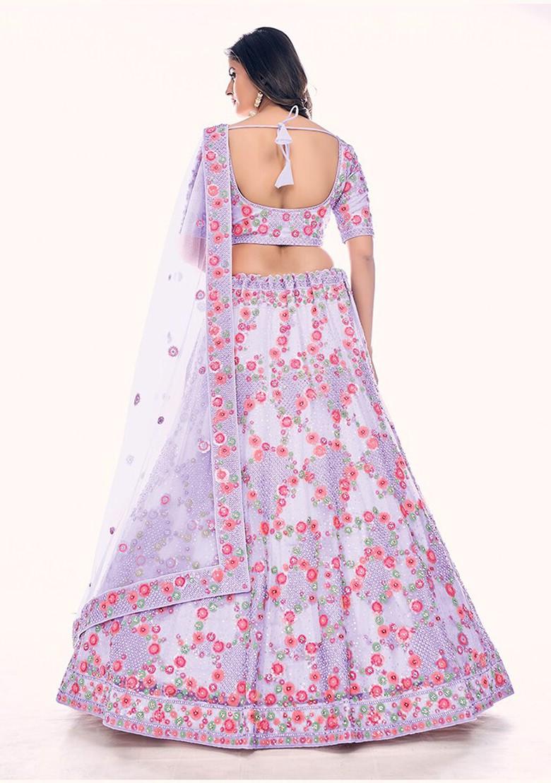 Lavender Embroidered Poly Blend Lehenga Set