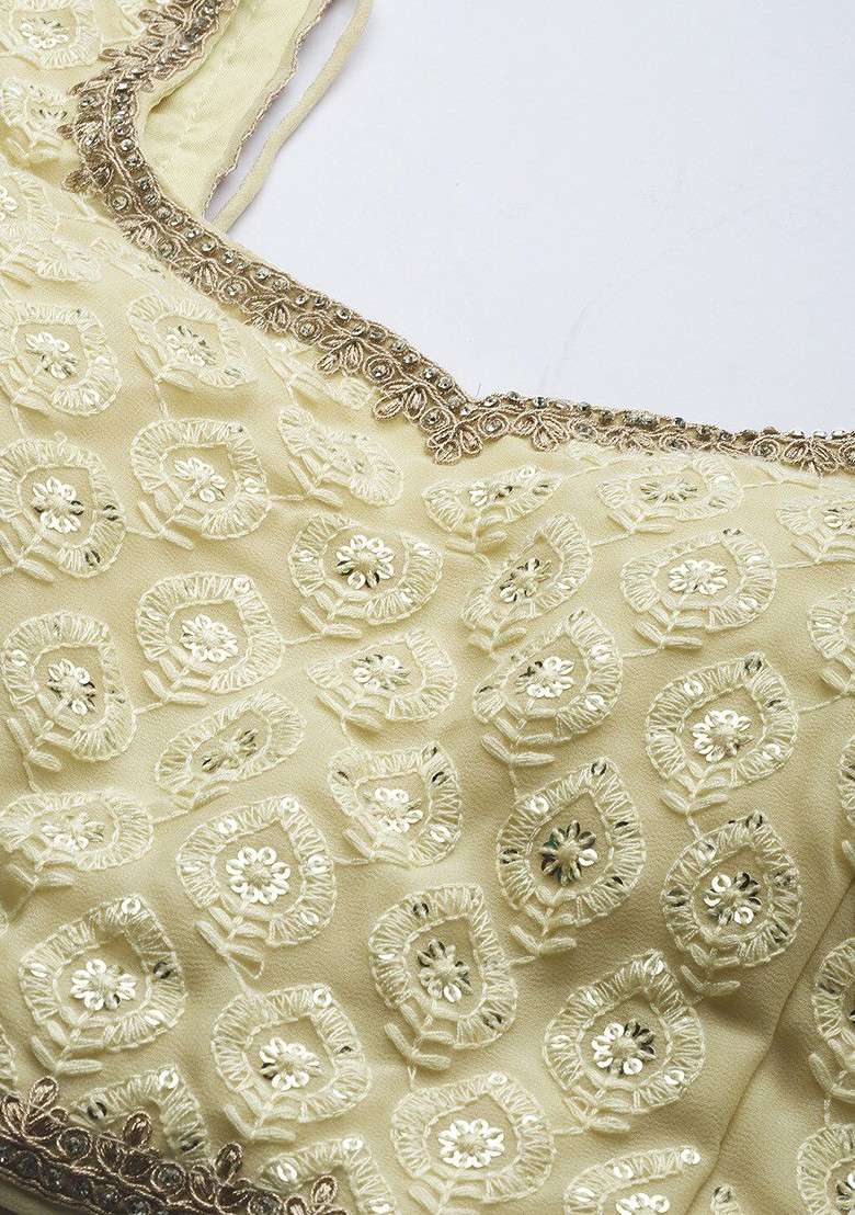Beige Poly Blend Lehenga Set with Embroidered for Diwali | Wedding & Festive Wear - Indya