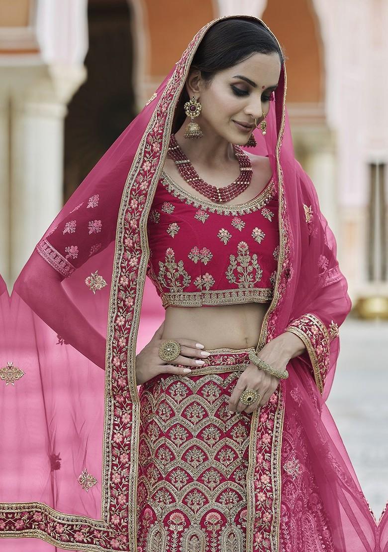 Pink Embroidered Poly Blend Lehenga Set