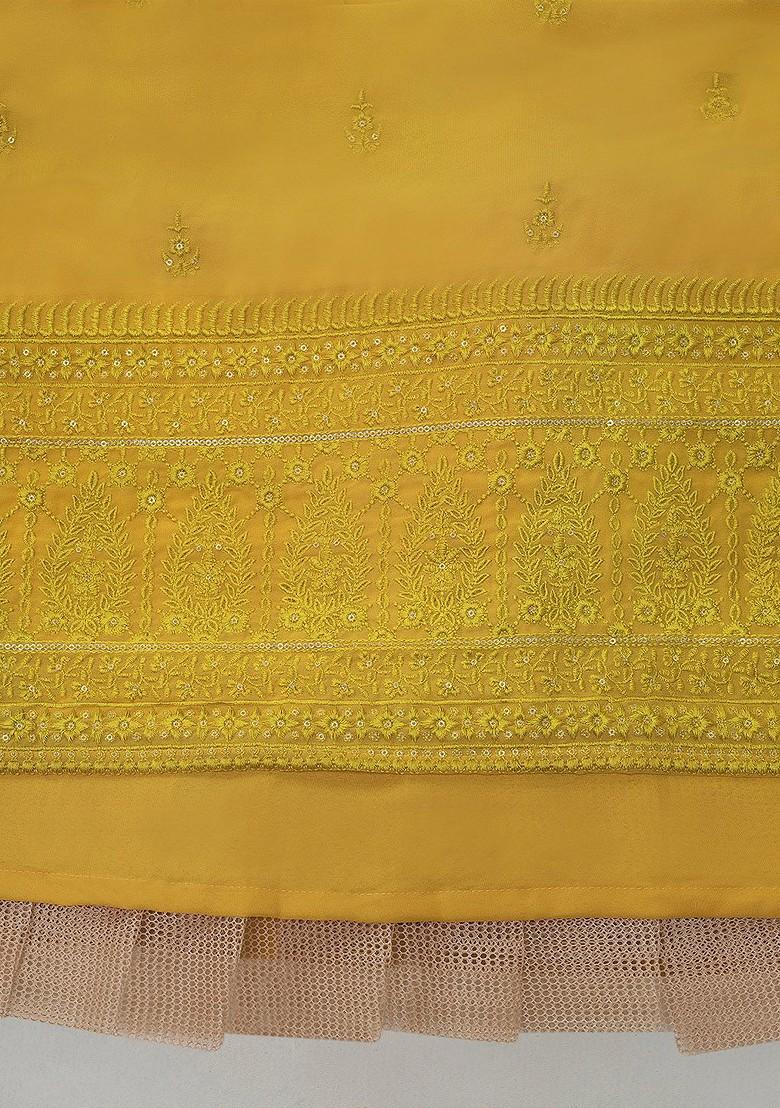 Mustard Yellow Embroidered Poly Blend Lehenga Set