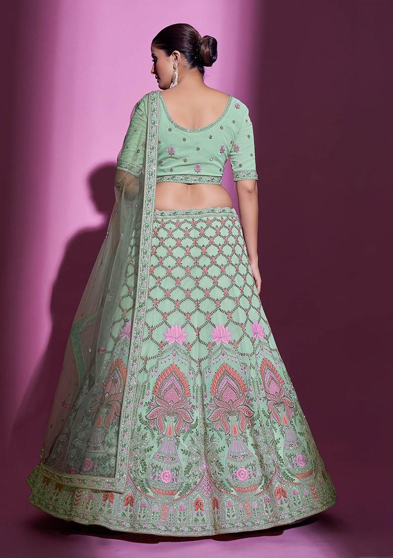 Green Embellished Poly Blend Lehenga Set
