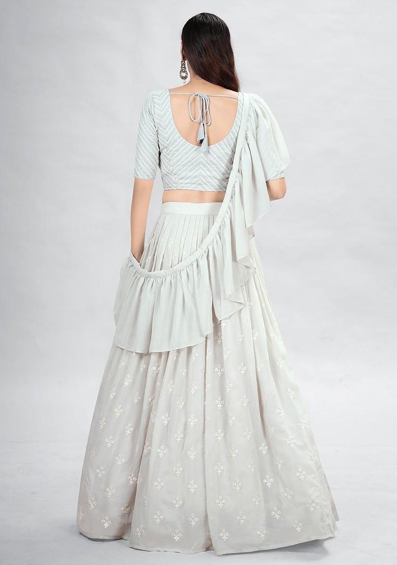 Blue Embellished Poly Blend Lehenga Set