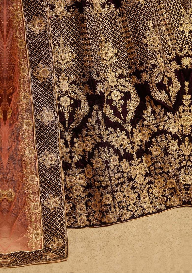 Maroon Embroidered Poly Blend Lehenga Set