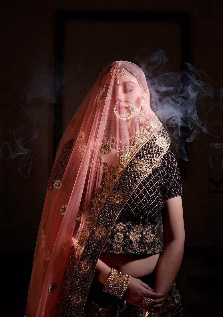 Maroon Embroidered Poly Blend Lehenga Set