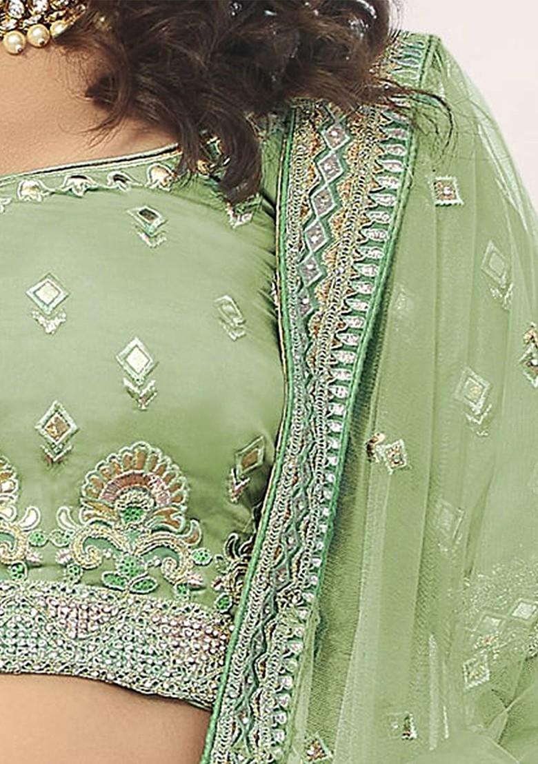 Green Embroidered Poly Blend Lehenga Set