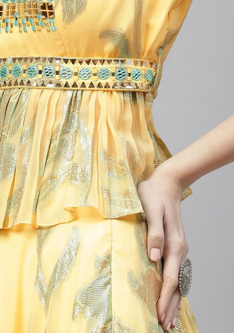 Yellow Embroidered Poly Blend Lehenga Set