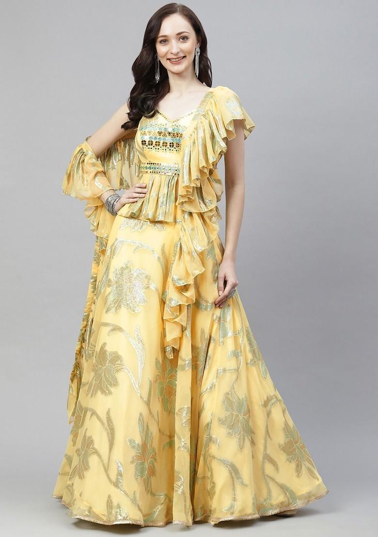 Yellow Embroidered Poly Blend Lehenga Set