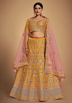 Mustard Yellow Embellished Poly Blend Lehenga Set