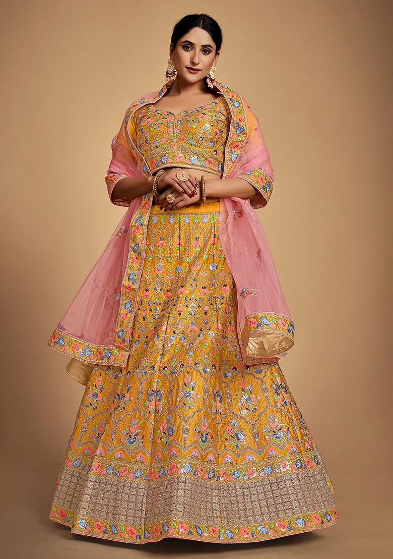 Mustard Yellow Embellished Poly Blend Lehenga Set