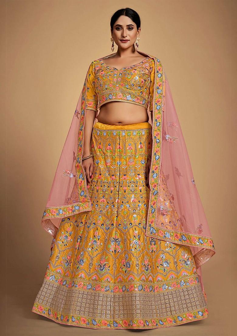 Mustard Yellow Embellished Poly Blend Lehenga Set