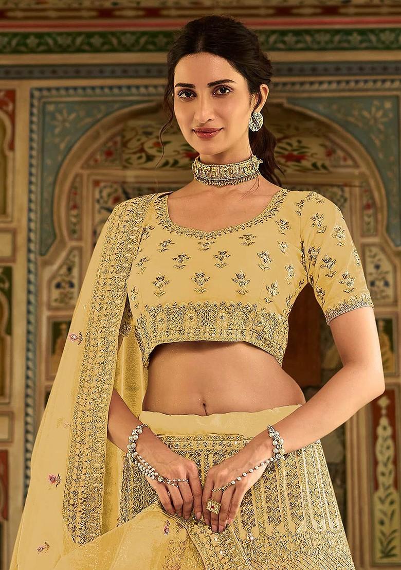 Yellow Embroidered Poly Blend Lehenga Set