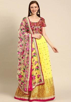 Yellow Embroidered Poly Blend Lehenga Set