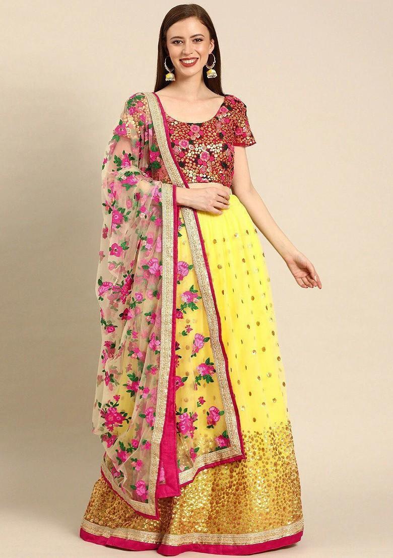 Yellow Embroidered Poly Blend Lehenga Set