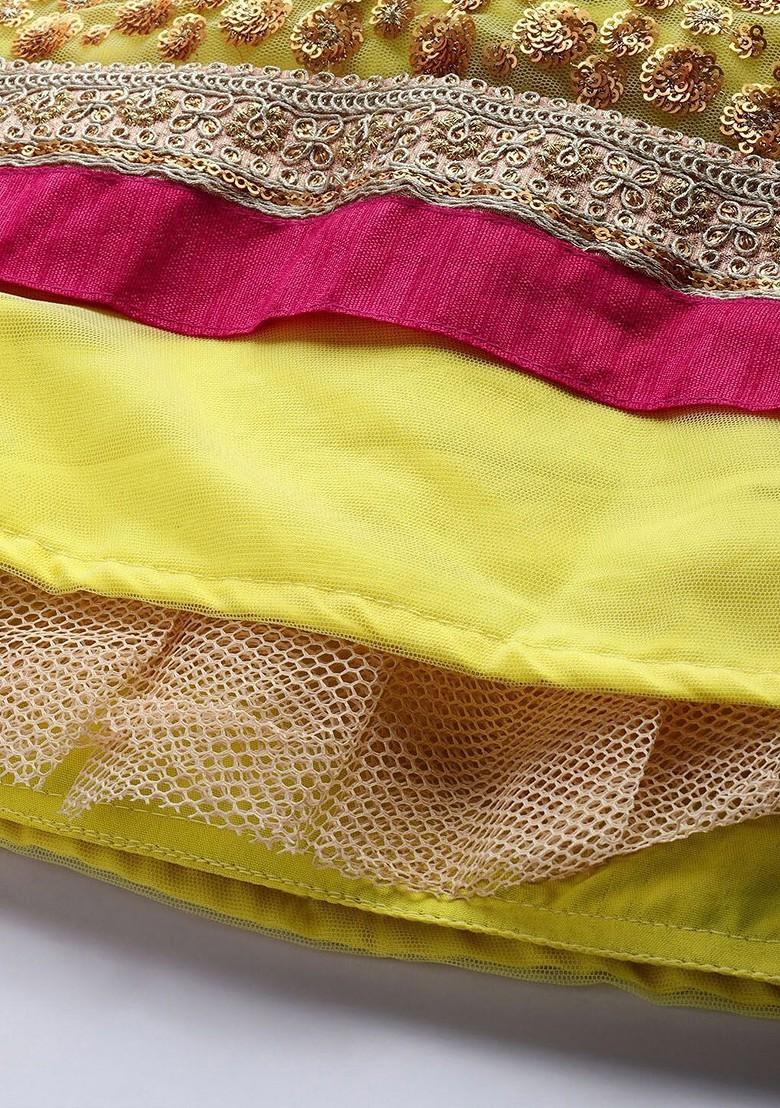 Yellow Embroidered Poly Blend Lehenga Set