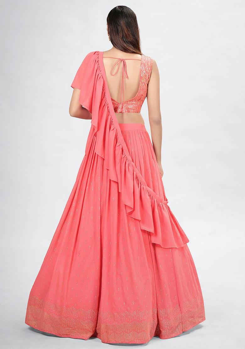 Coral Embellished Poly Blend Lehenga Set