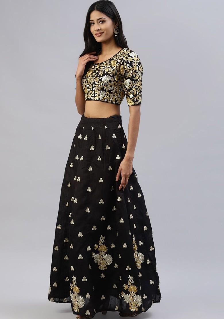 Black Embellished Poly Blend Lehenga Set