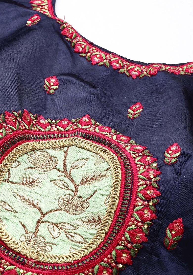 Navy Blue Embroidered Poly Blend Lehenga Set