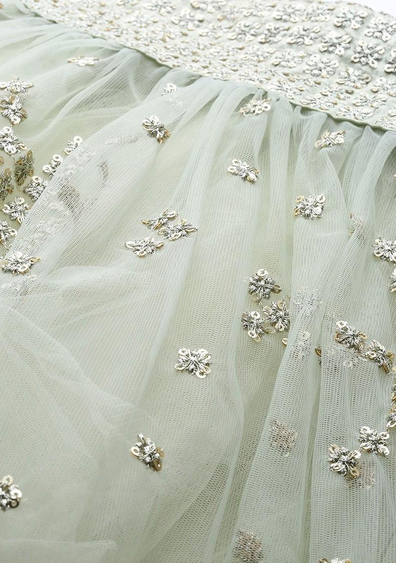 Green Embroidered Poly Blend Lehenga Set