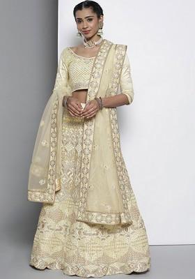 Yellow Embroidered Poly Blend Lehenga Set