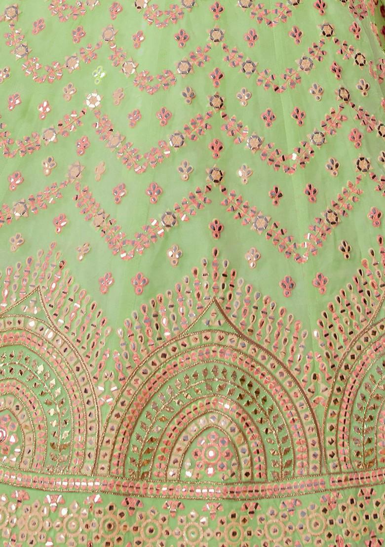 Green Embroidered Poly Blend Lehenga Set