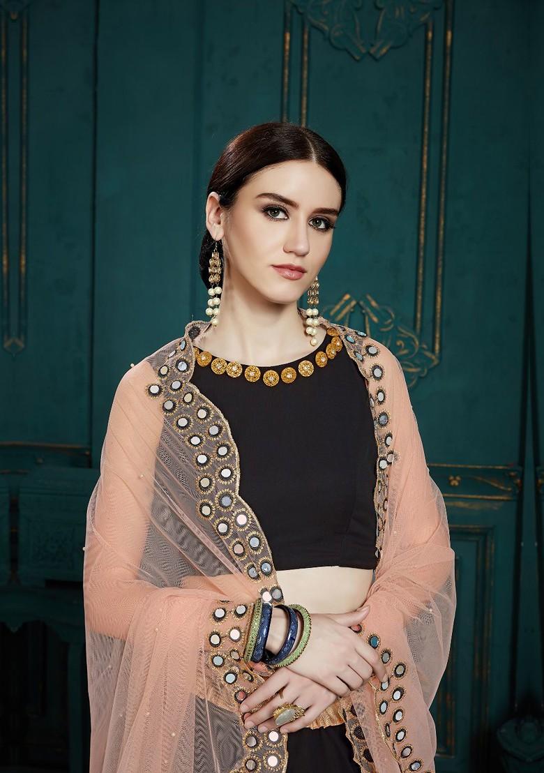 Black Embroidered Poly Blend Lehenga Set