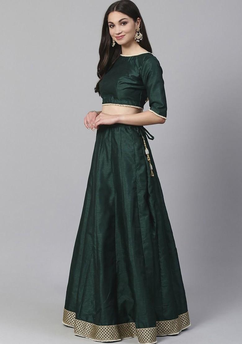 Green Embellished Poly Blend Lehenga Set