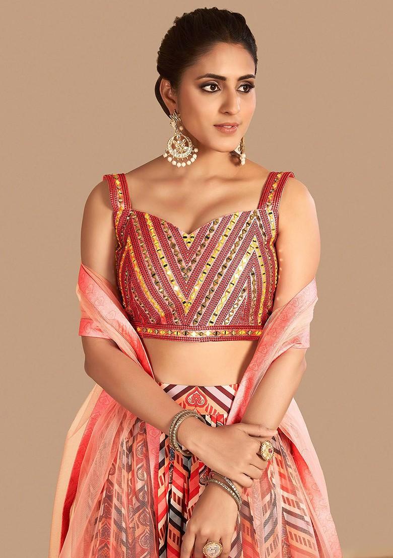 Pink Embroidered Poly Blend Lehenga Set