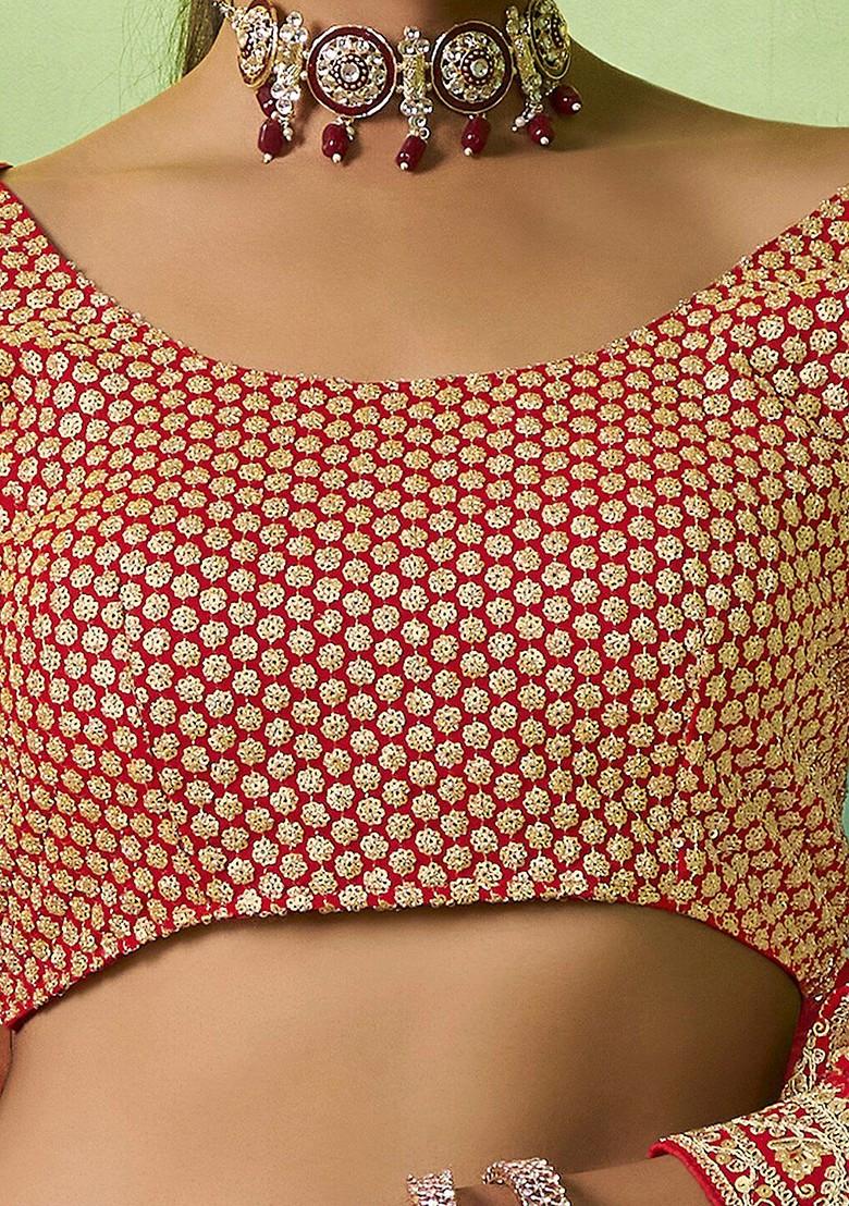 Red Embroidered Poly Blend Lehenga Set