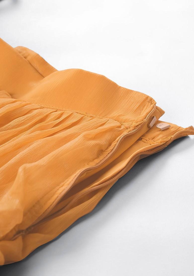 Orange Embroidered Poly Blend Lehenga Set