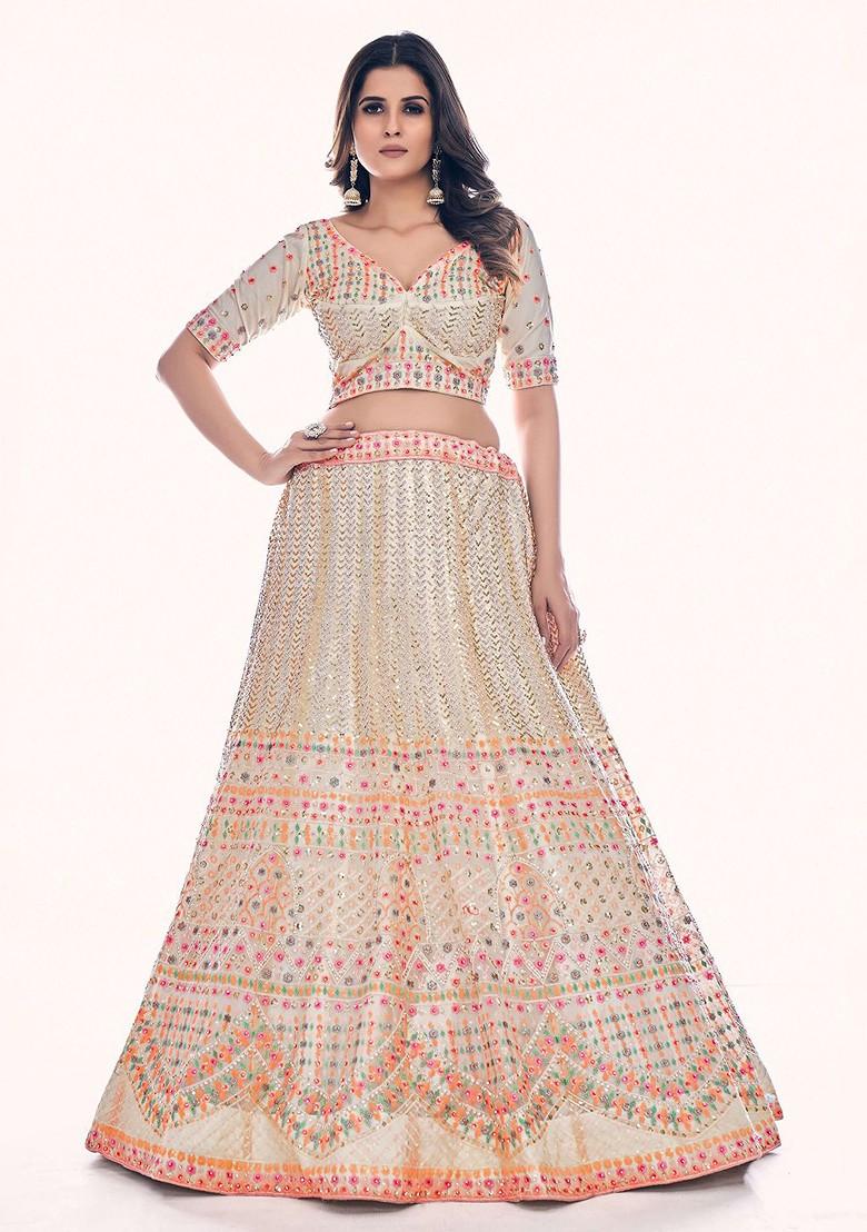 White Embellished Poly Blend Lehenga Set