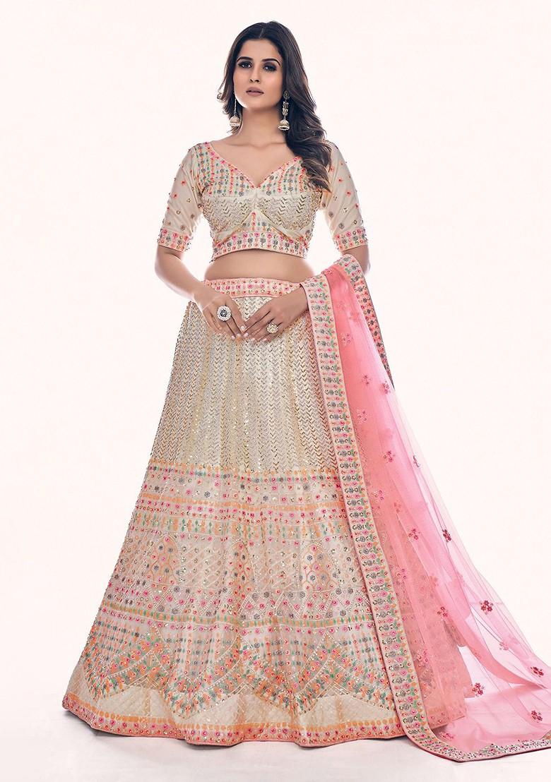 White Embellished Poly Blend Lehenga Set