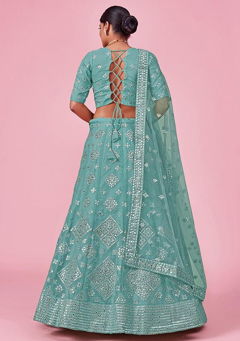 Blue Embroidered Poly Blend Lehenga Set